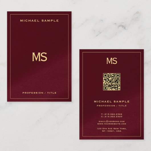 Carte De Visite Professional Monogram QR Code Signature UV Matte (Devant / Derrière)