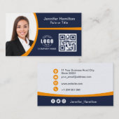 Carte De Visite Professional Orange ajoutez votre logo QR Code Pho (Devant / Derrière)