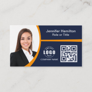 Carte De Visite Professional Orange ajoutez votre logo QR Code Pho