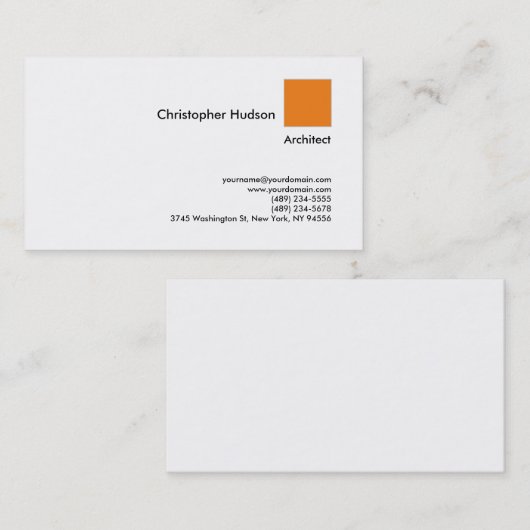 Carte De Visite Professional Orange White Simple Plain Architect (Devant / Derrière)
