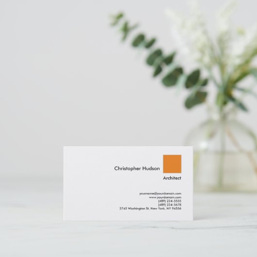 Carte De Visite Professional Orange White Simple Plain Architect (Debout devant)