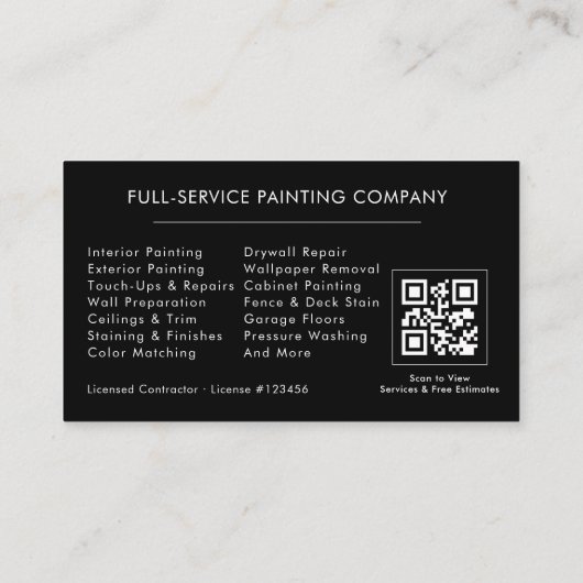 Carte De Visite Professional Painting Service Contractor QR Code (Dos)