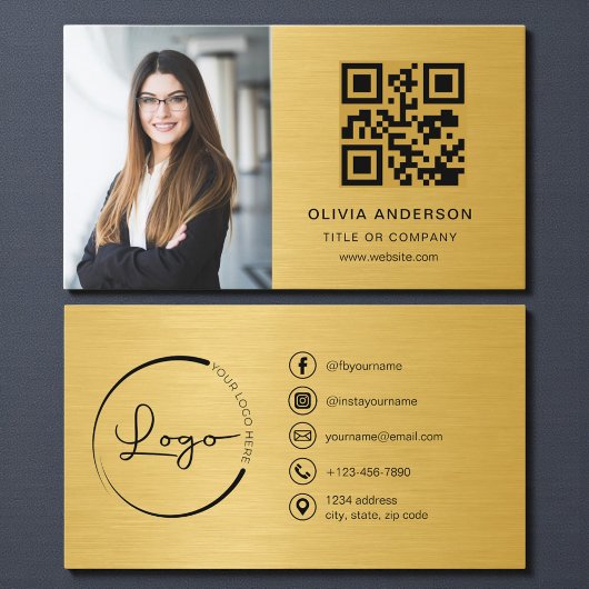 Carte De Visite Professional Photo Gold QR Code Social Media