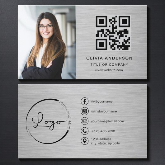 Carte De Visite Professional Photo Metallic QR Code Social Media