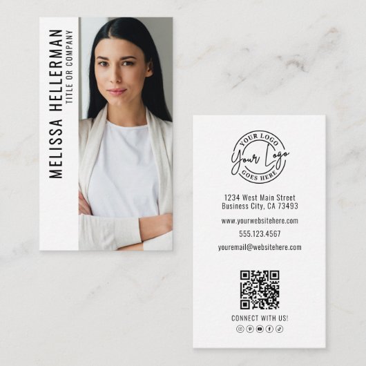 Carte De Visite Professional Photo QR Code Company Logo Vertical (Devant / Derrière)