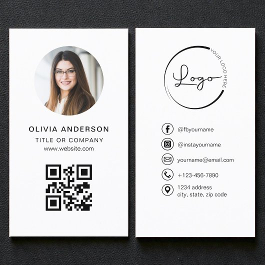 Carte De Visite Professional Photo White QR Code Social Media