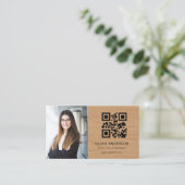 Carte De Visite Professional Photo Wood QR Code Social Media (Debout devant)