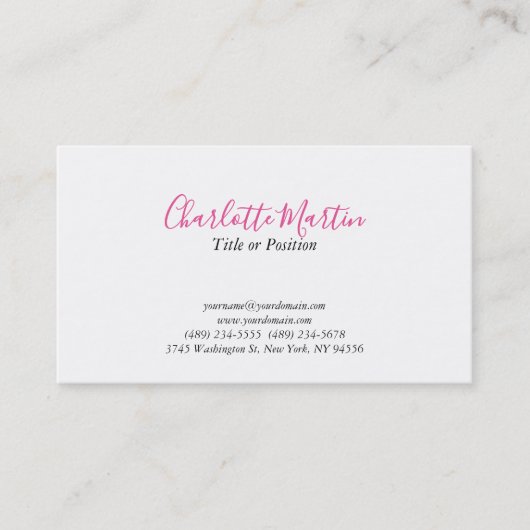 Carte De Visite Professional Pink White Manager Consultant Chief (Devant)