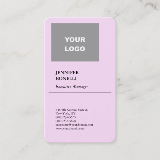 Carte De Visite Professional plain minimalist rose AJOUTER VOTRE L (Devant)