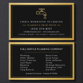 Carte De Visite Professional Plumber Black Gold Metallic QR Code