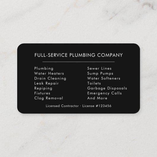 Carte De Visite Professional Plumbing Service Black & Silver (Dos)