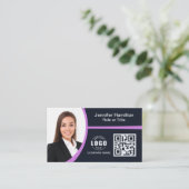 Carte De Visite Professional Purple ajoutez votre logo QR Code Pho (Debout devant)