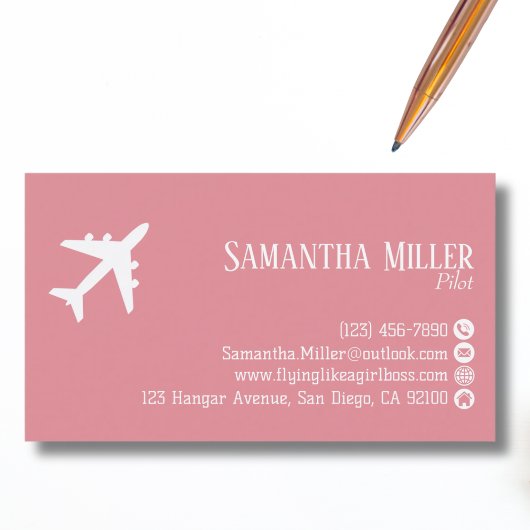 Carte De Visite Professional QR Code Aviation Pink White Custom