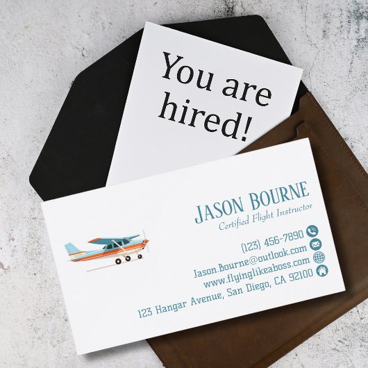 Carte De Visite Professional QR Code Cessna Airplane Blue Custom