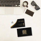 Carte De Visite Professional QR Code Elegant Black Gold Pilot