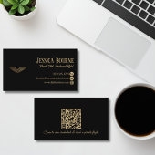 Carte De Visite Professional QR Code Elegant Black Gold Pilot Lux
