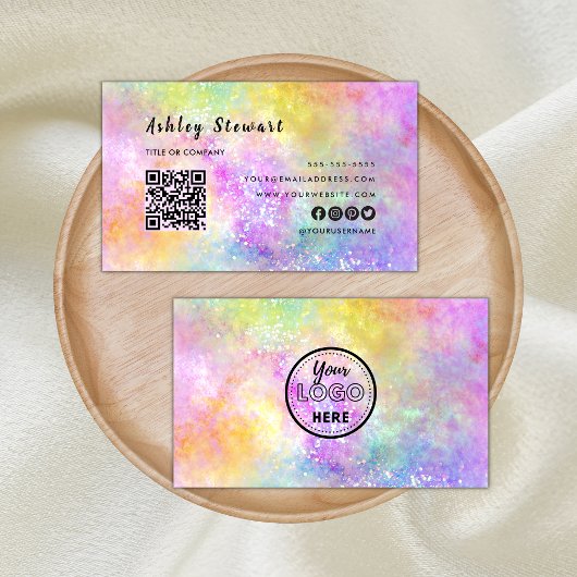 Carte De Visite Professional Qr Code Modern Holo Opal Logo élégant