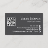 Carte De Visite Professional QR Code Photo Gray Aviation Pilot (Dos)