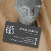 Carte De Visite Professional QR Code Photo Gray Aviation Pilot