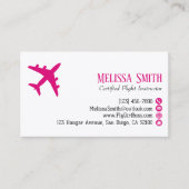 Carte De Visite Professional QR Code Pink Plane Flight Instructor (Devant)