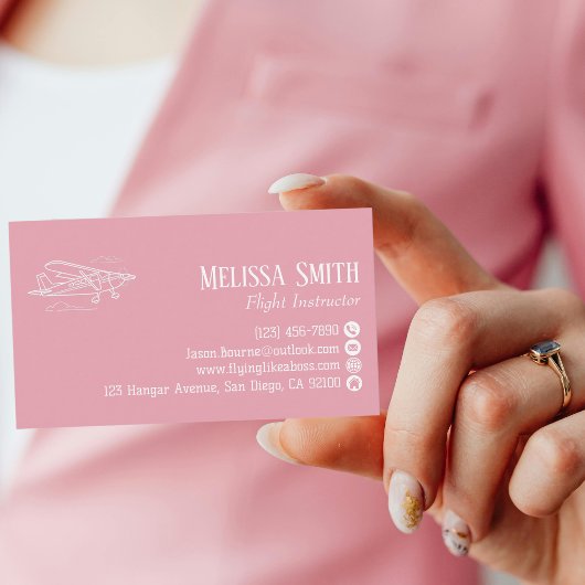 Carte De Visite Professional QR Code Pink White Flight Instructor