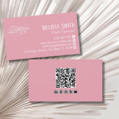 Carte De Visite Professional QR Code Pink White Flight Instructor