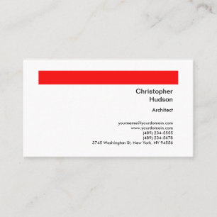 Carte De Visite Professional Red White Simple Plain Architect