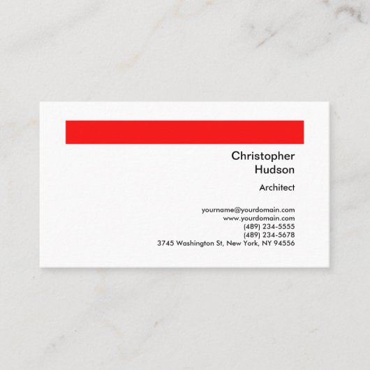 Carte De Visite Professional Red White Simple Plain Architect (Devant)