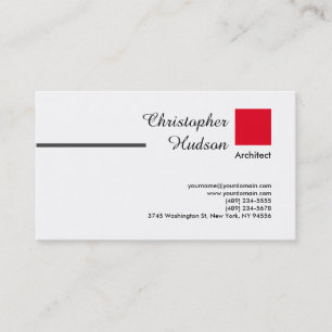 Carte De Visite Professional Red White Simple Plain Architect