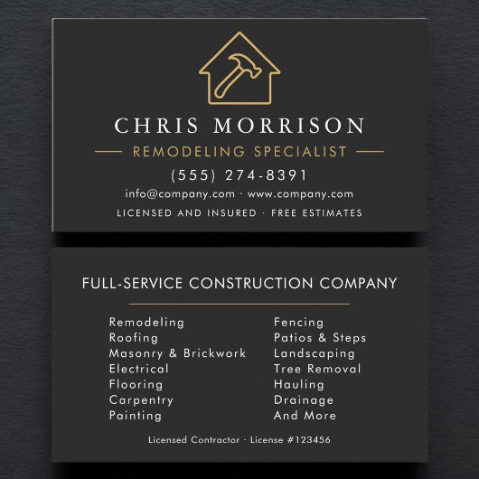 Carte De Visite Professional Remodeling Specialist Construction