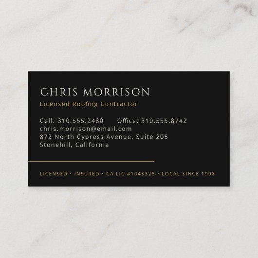 Carte De Visite Professional Roofing Roofer Construction Black (Dos)