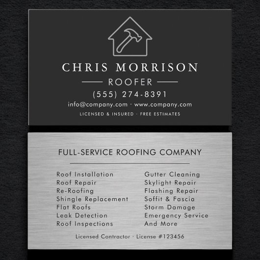 Carte De Visite Professional Roofing Services Metallic