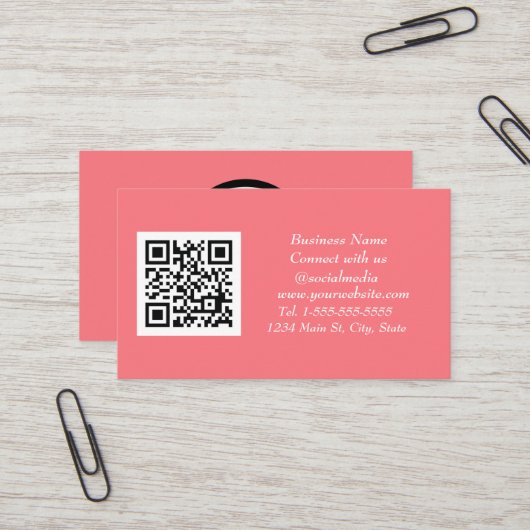 Carte De Visite Professional Rose Social media QR Code Scannable (Devant/Arrière en situation)