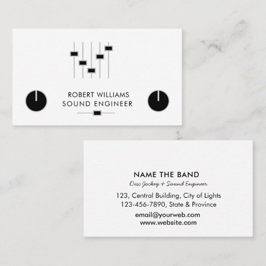 Carte De Visite Professional Sound Engineer Music DJ Audio Control (Devant / Derrière)