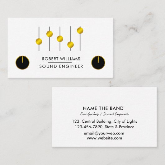 Carte De Visite Professional Sound Engineer Music DJ Audio Control (Devant / Derrière)