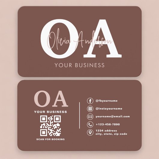 Carte De Visite Professional Terracotta QR Code Monogram