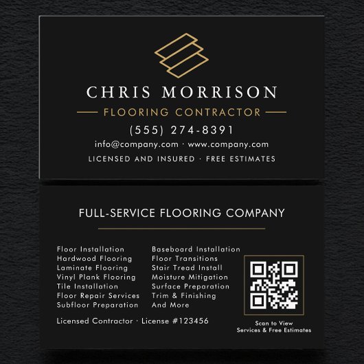 Carte De Visite Professional Wood Flooring Contractor QR Code