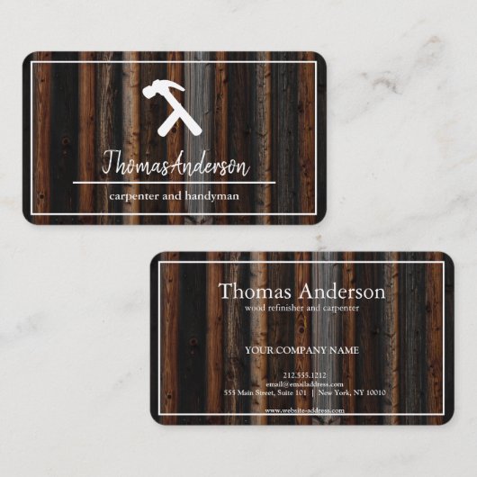 Carte De Visite Professional Wood Grain Rustic Carpentry (Devant / Derrière)