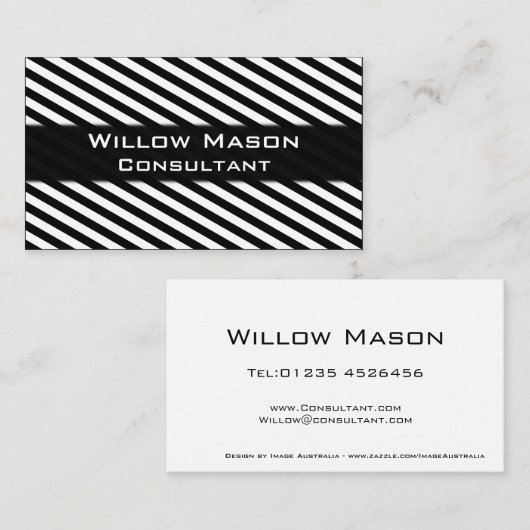 Carte de visite professionnel à rayures noir et bl (Devant / Derrière)