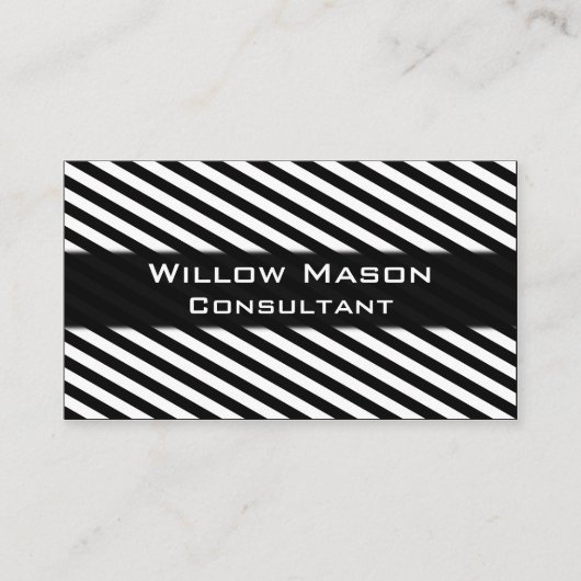 Carte de visite professionnel à rayures noir et bl (Devant)