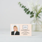 Carte De Visite Professionnel Ajouter logo et photo Beige (Debout devant)