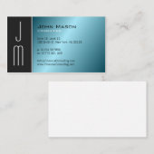Carte de visite professionnel Black Aqua Monogram (Devant / Derrière)