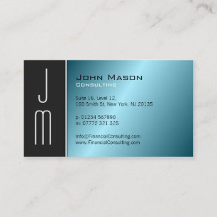 Carte de visite professionnel Black Aqua Monogram