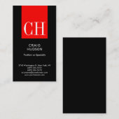 Carte de visite professionnel Black Red Monogram (Devant / Derrière)