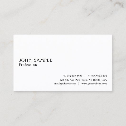 Carte De Visite Professionnel Blanc Moderne Élégant Simple Plain (Devant)