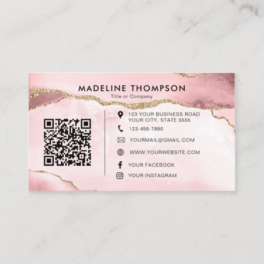 Carte De Visite Professionnel Blush Pink Agate Company Logo Code Q (Dos)