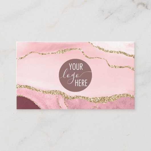Carte De Visite Professionnel Blush Pink Agate Company Logo Code Q (Devant)