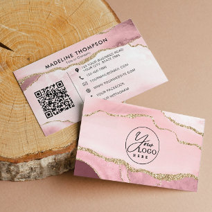 Carte De Visite Professionnel Blush Pink Agate Company Logo Code Q