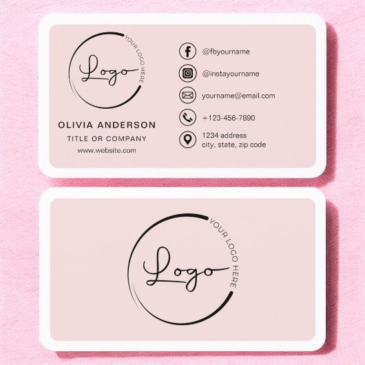 Carte De Visite Professionnel Blush Pink Business Logo Médias soci