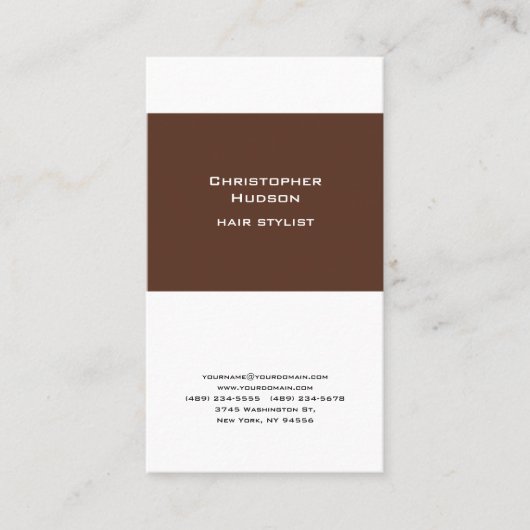 Carte De Visite Professionnel Brown Blanc Simple Coiffure simple S (Devant)